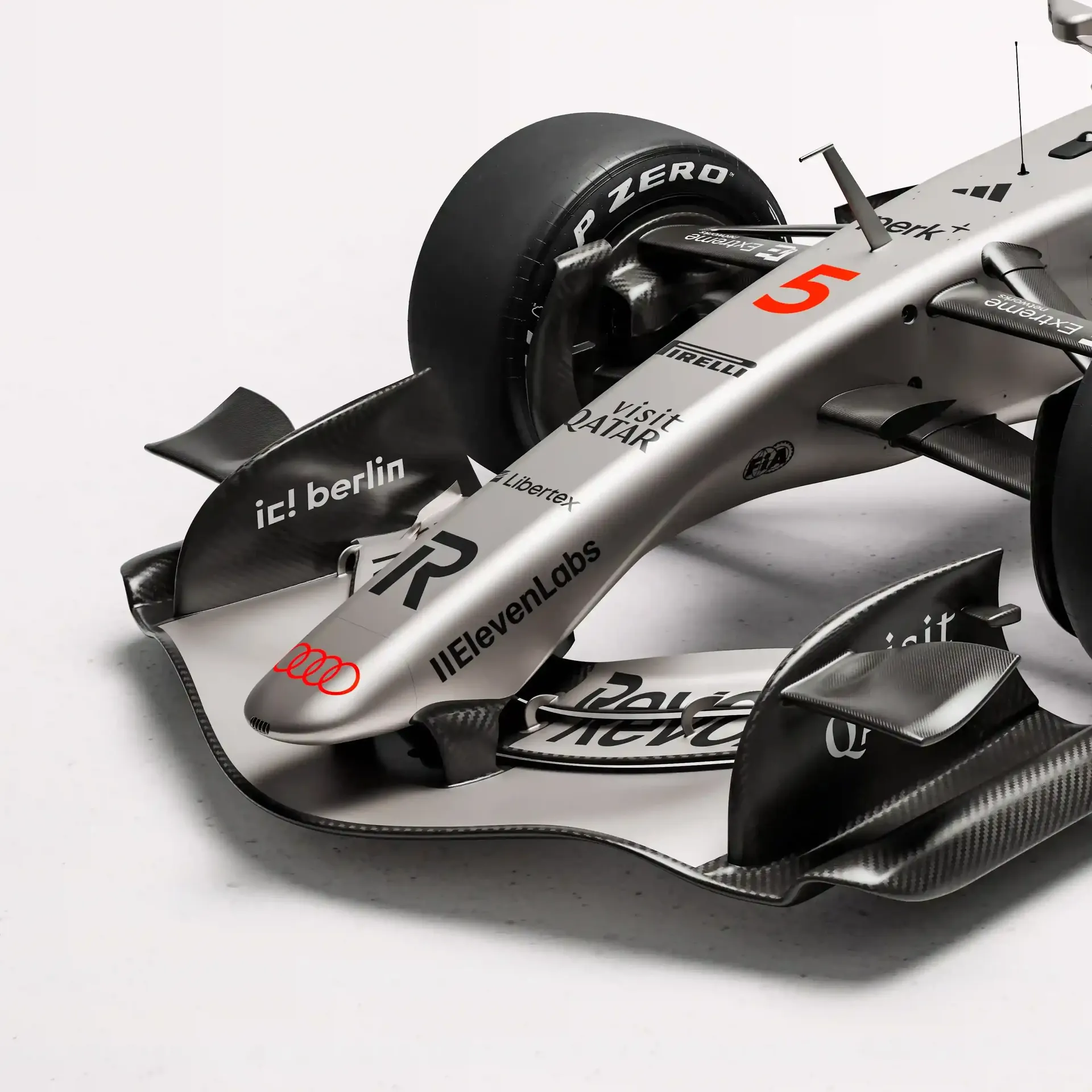 Front view of the Audi Revolut F1® Team R26 car in studio from above