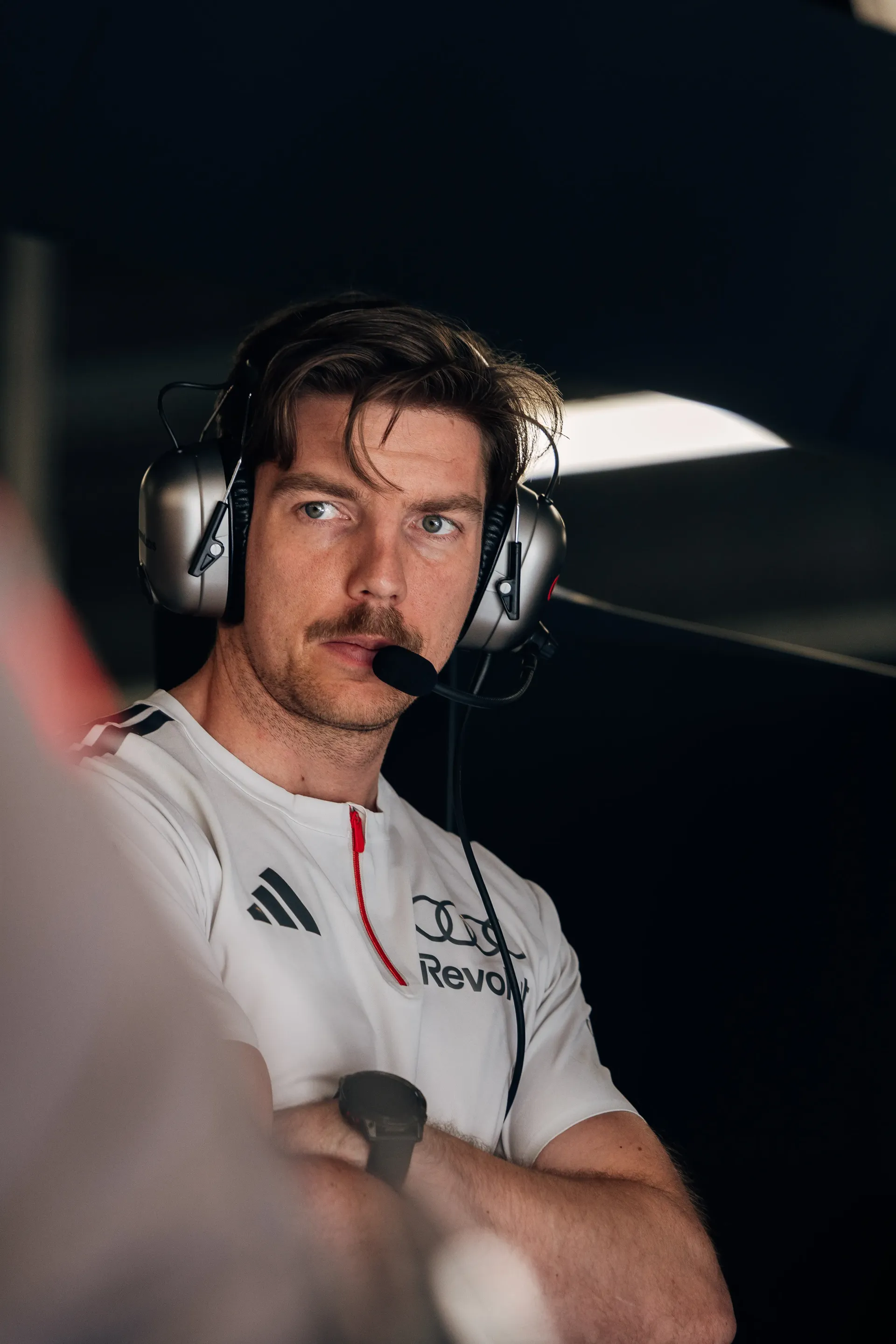 Audi Revolut F1® Team engineer watches the session from the garage during FP1.