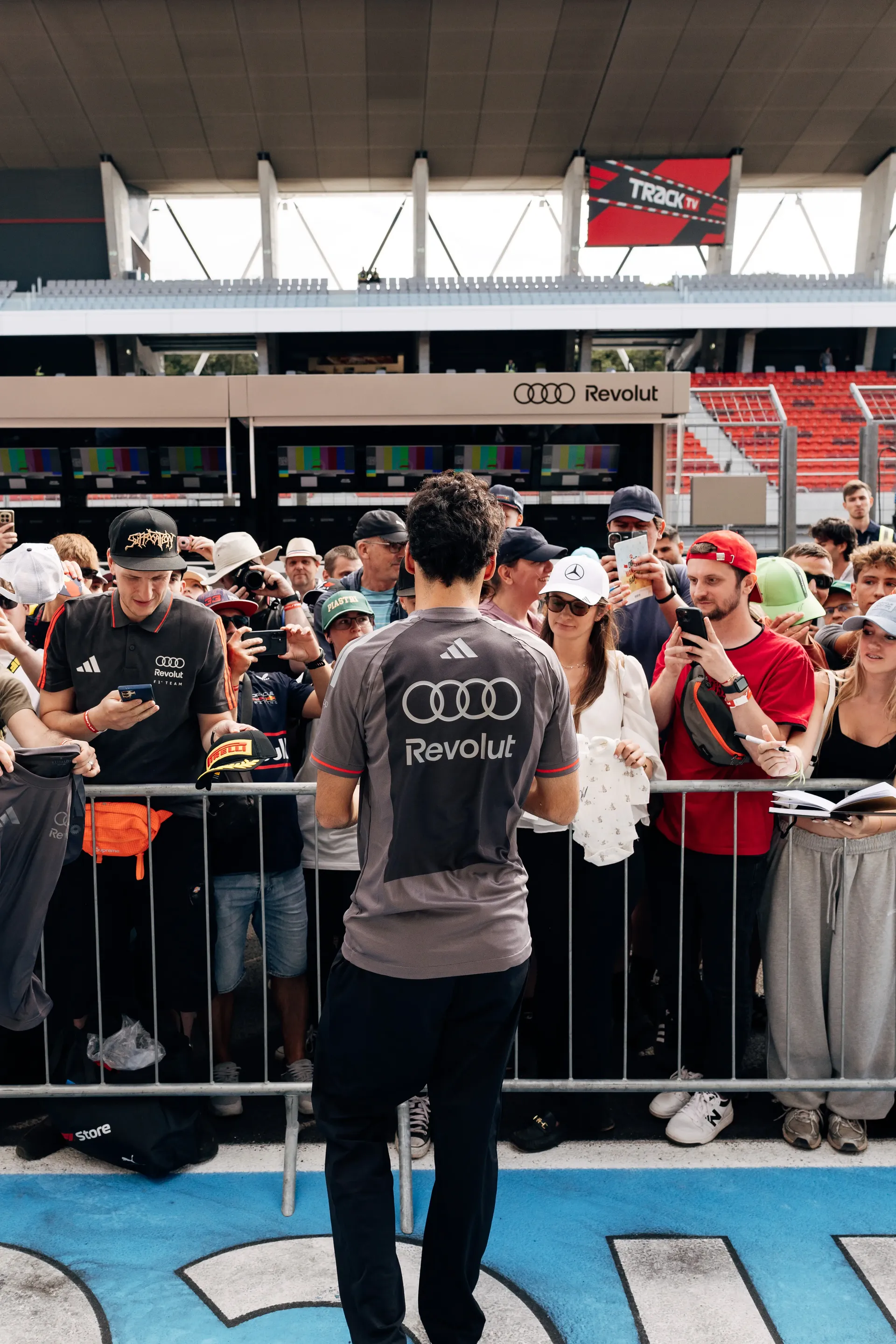 Audi Revolut F1® Team driver Nico Hulkenberg greets fans in the Hungaroring paddock ahead of FP1.