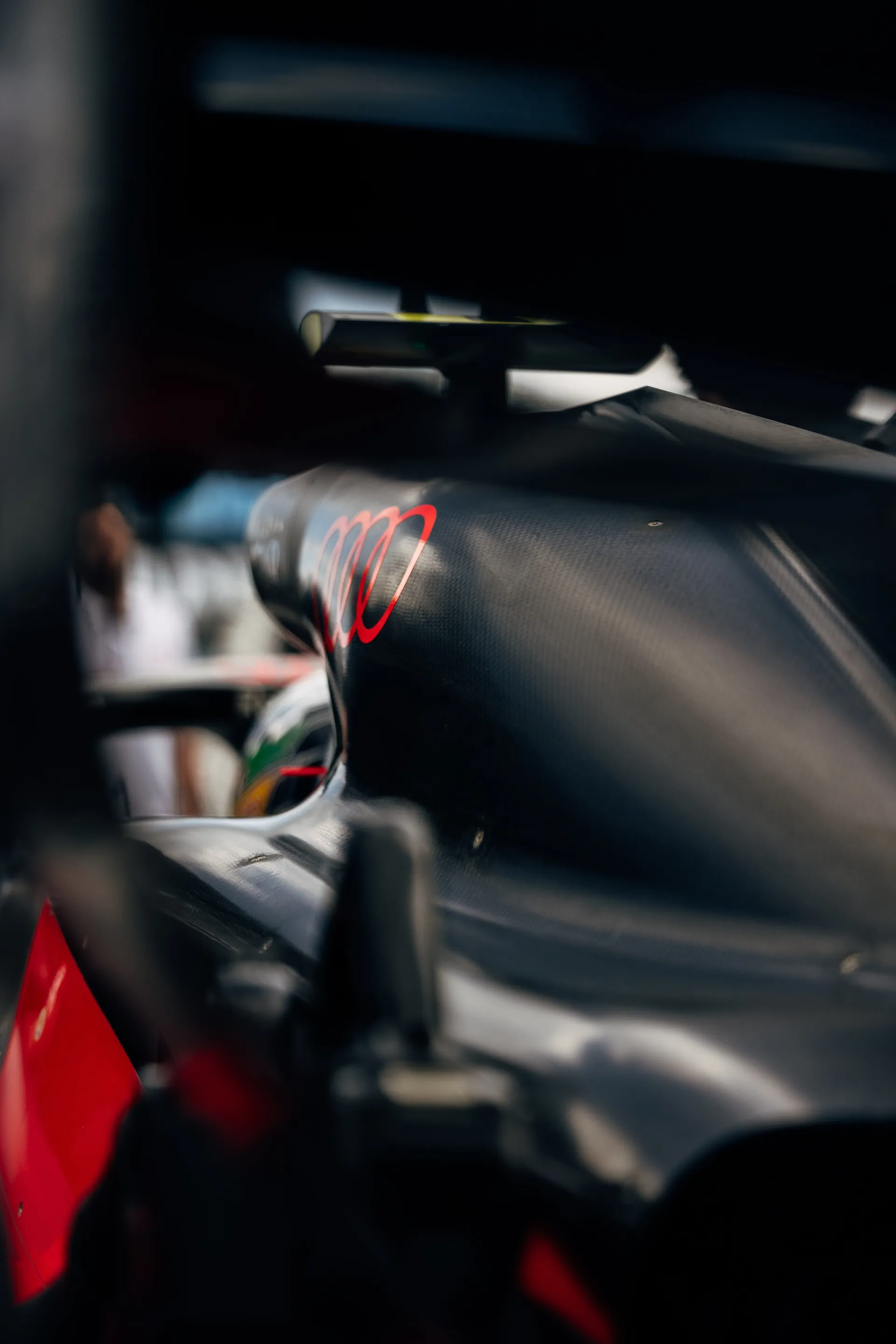 Close-up of the Audi rings of the Audi Revolut F1® Team car at Zandvoort