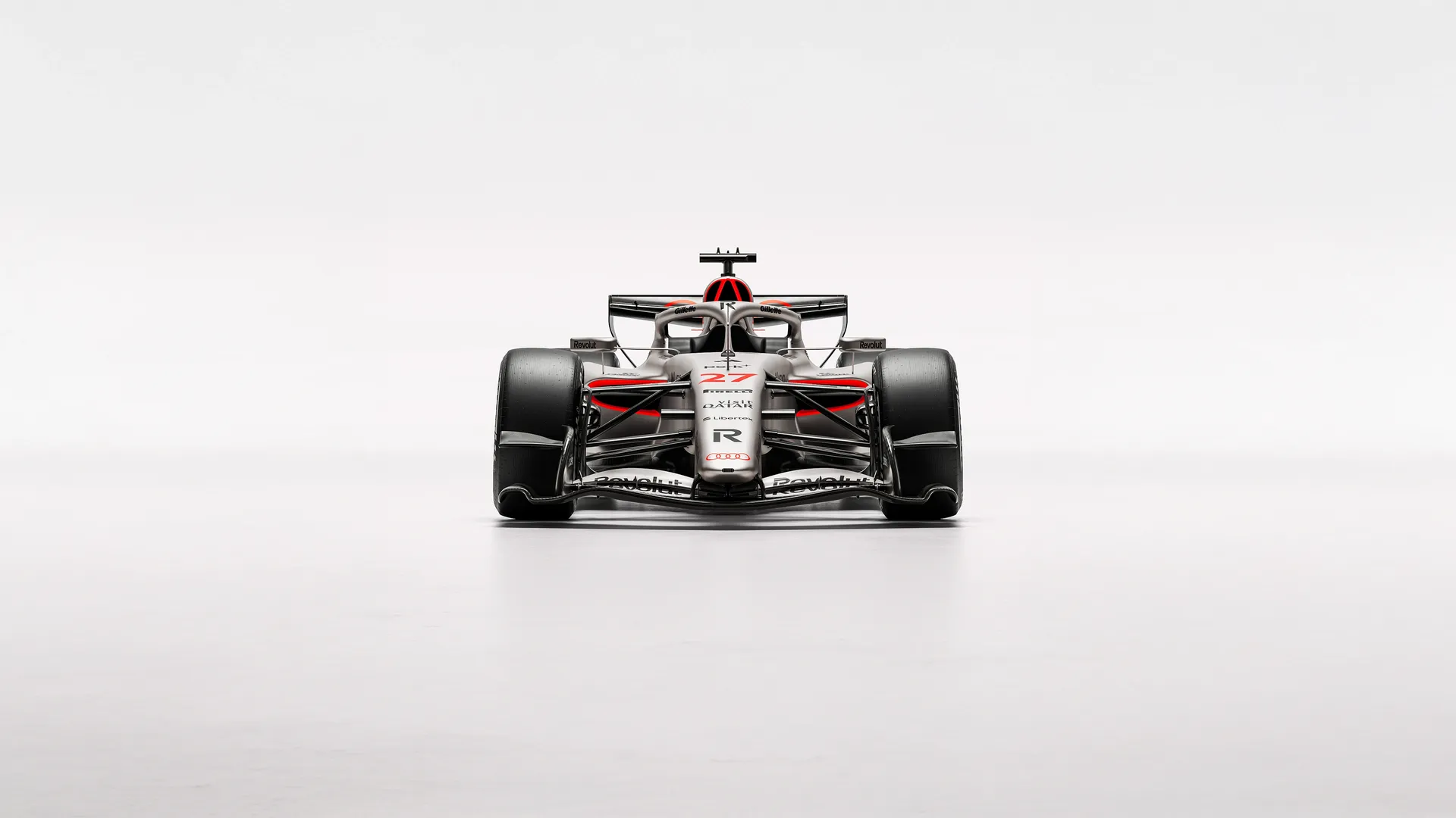 Front view of the Audi Revolute F1®Team R26 car in studio