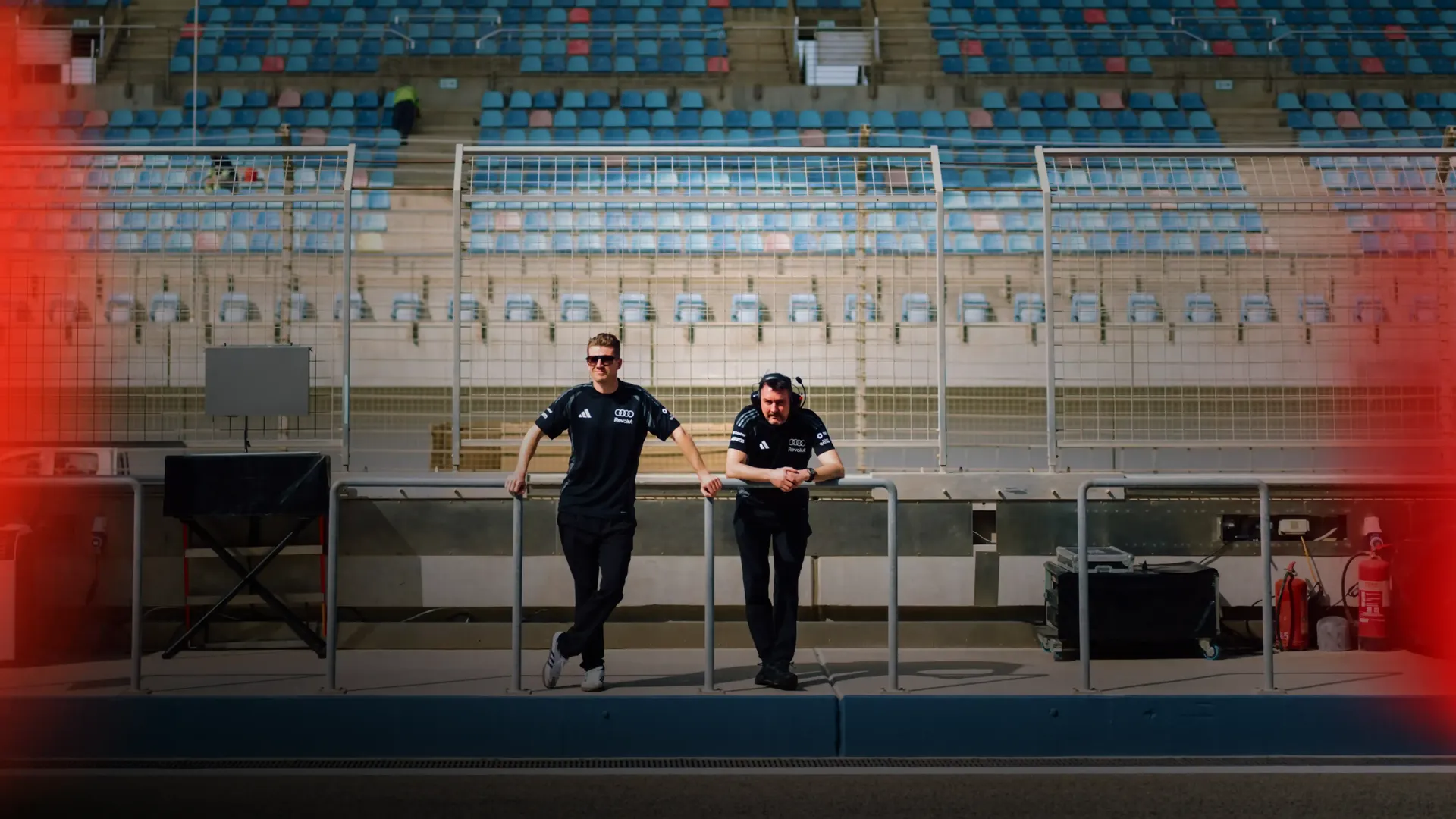 Bahrain Testweek 2026 from Audi Revolut F1® Team race track with two members, driver Nico Hulkenberg and James Key
