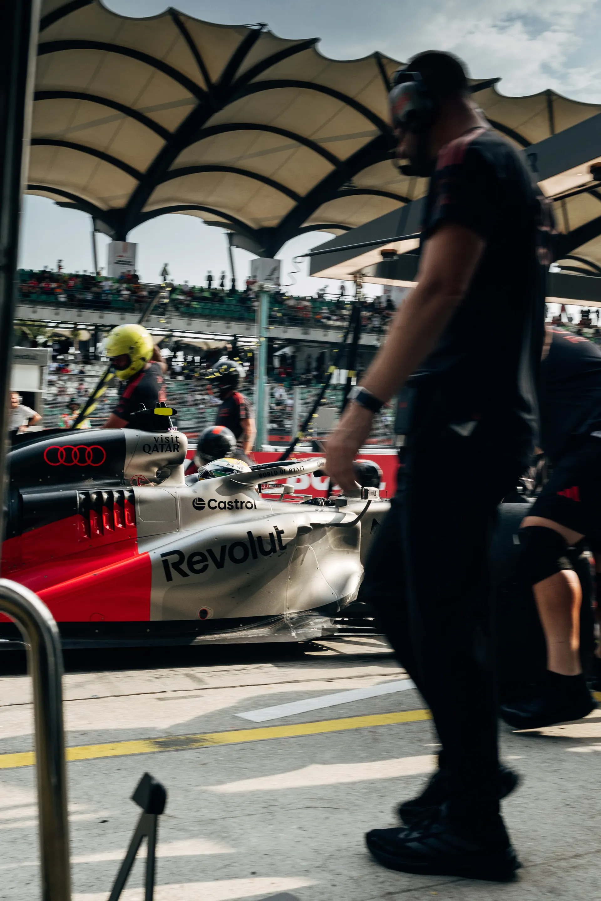 Audi R26 in the pit lane at Bahrain International Circuit