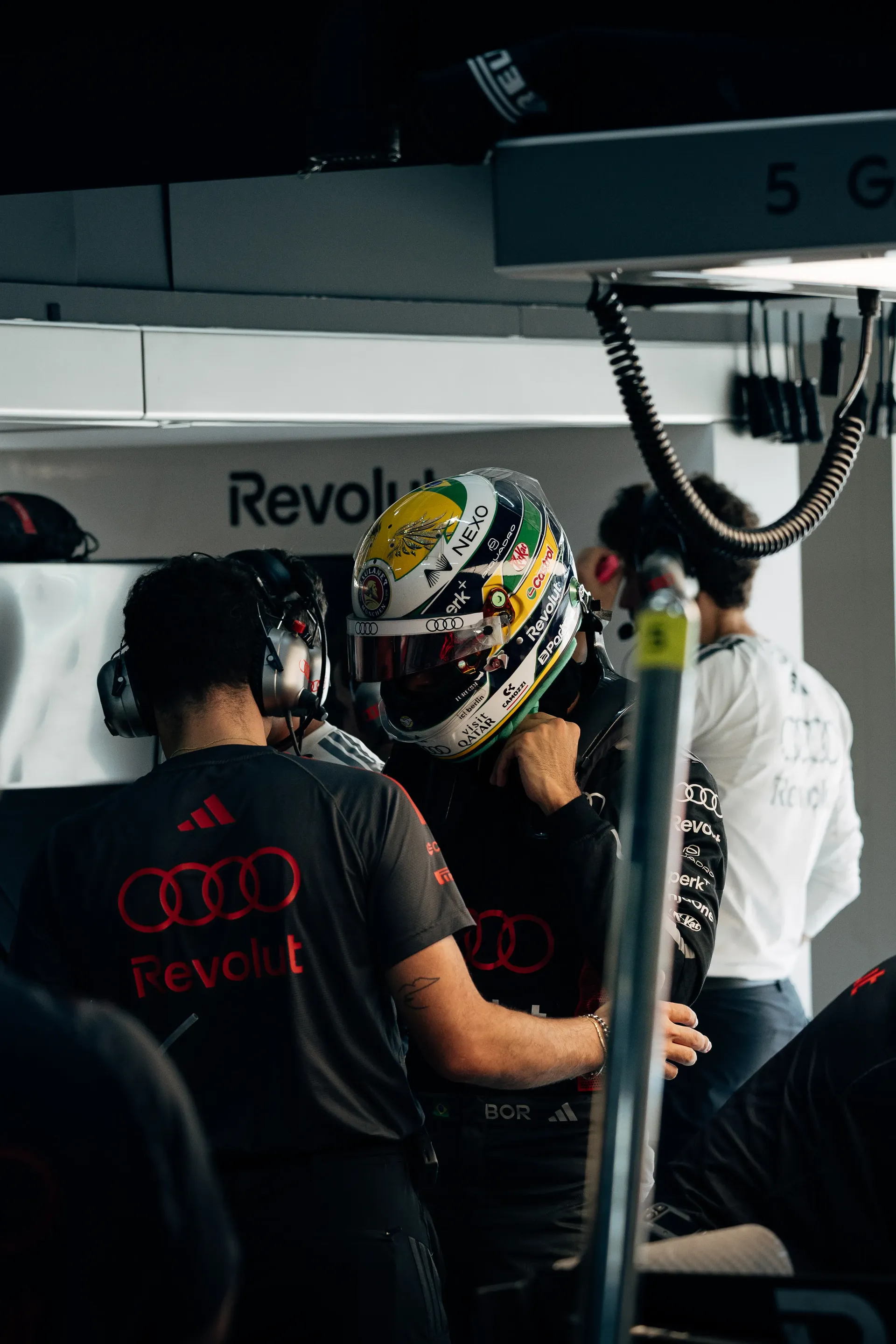 Gabriel Bortoleto driver at Audi Revolut F1® Team in the garage