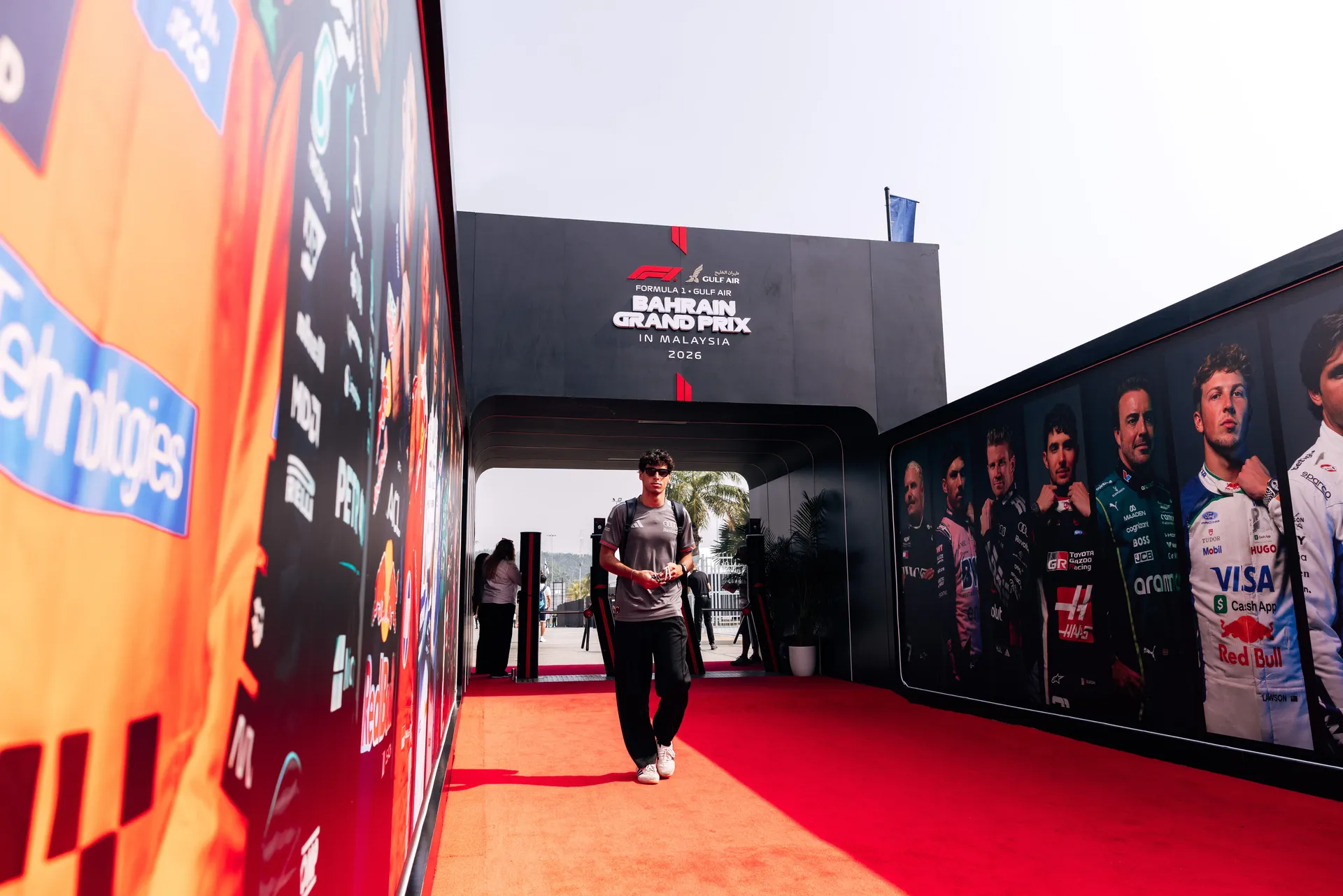 Audi Revolut F1® Team driver Gabriel Bortoleto arriving at the Bahrain Grand Prix