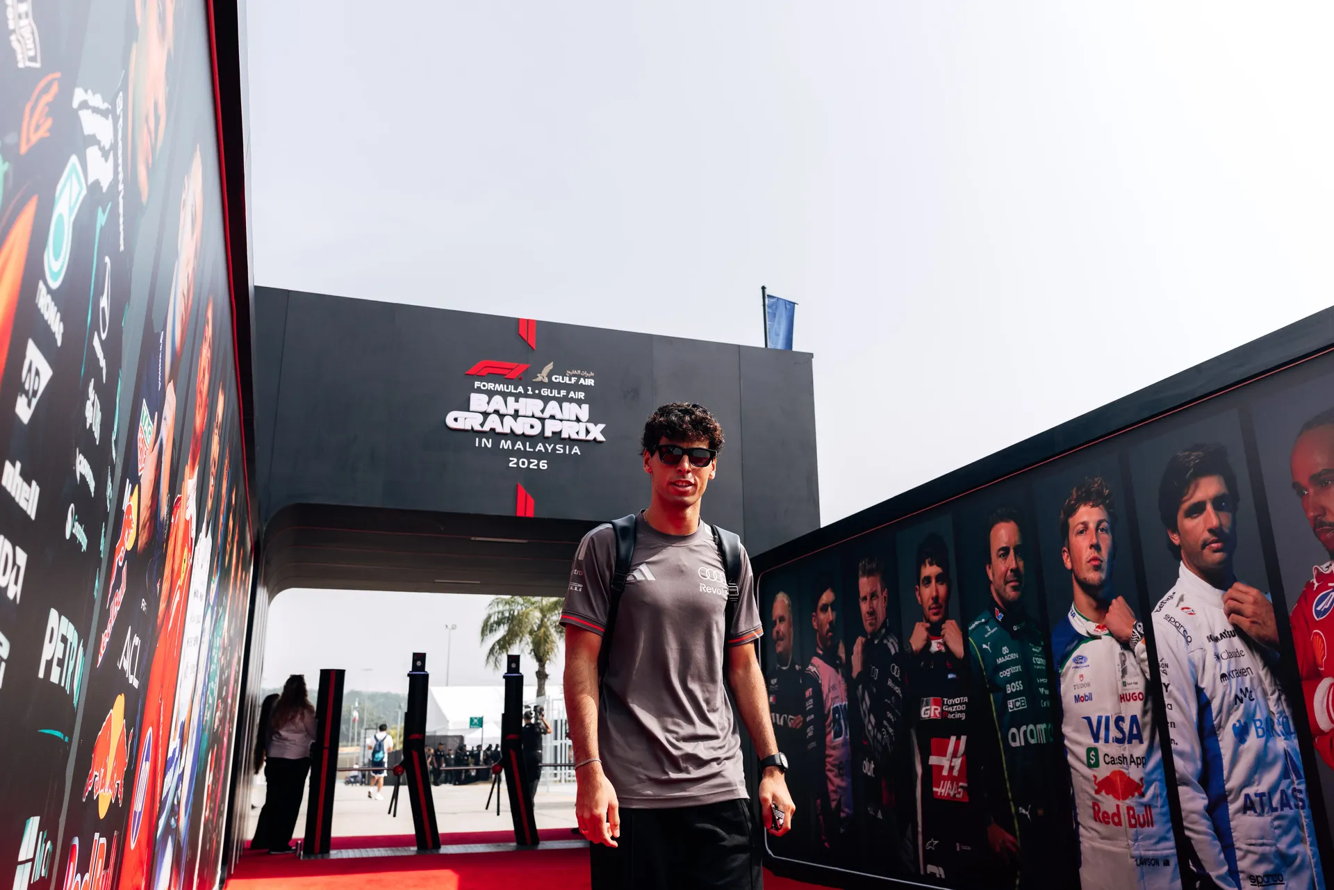 Audi Revolut F1® Team driver Gabriel Bortoleto arriving at the Bahrain Grand Prix