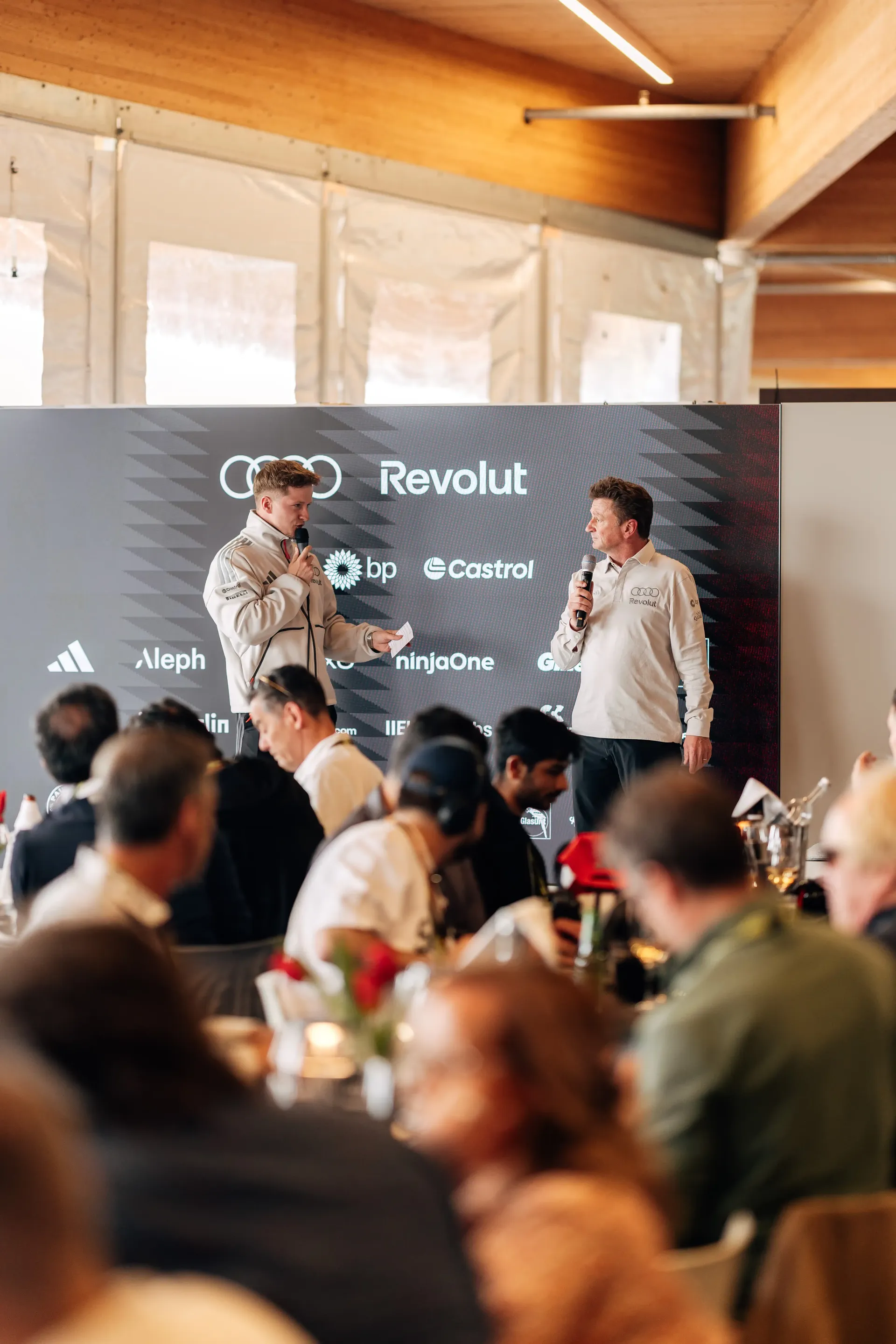 Allen McNish, Racing Director at the Audi Revolut F1® Team holding a speech at the Canada Grand Prix 2026