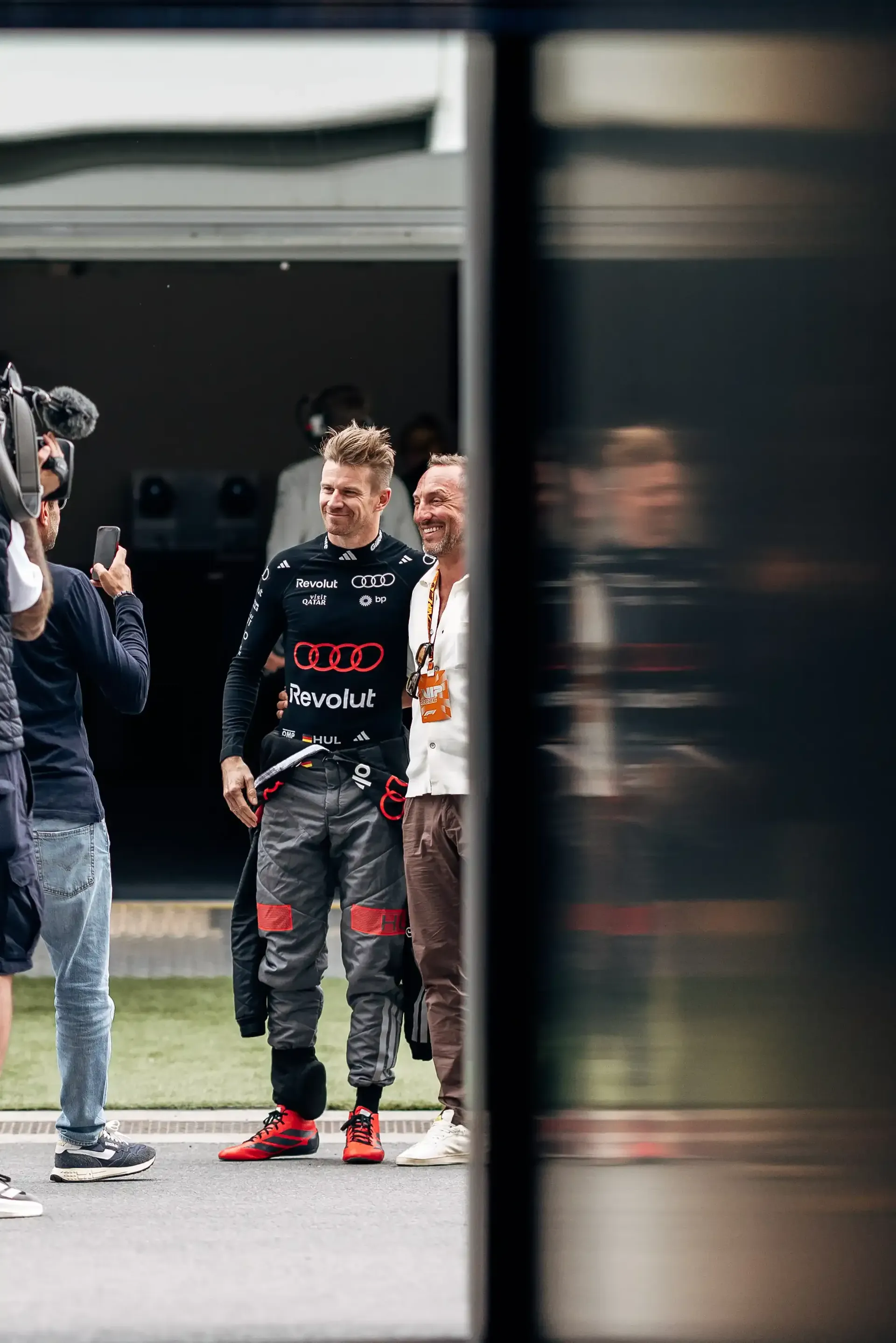 Nico Hulkenberg driver at the Audi Revolut F1® Team gives interview in front of the team garage at the Canada Grand Prix 2026