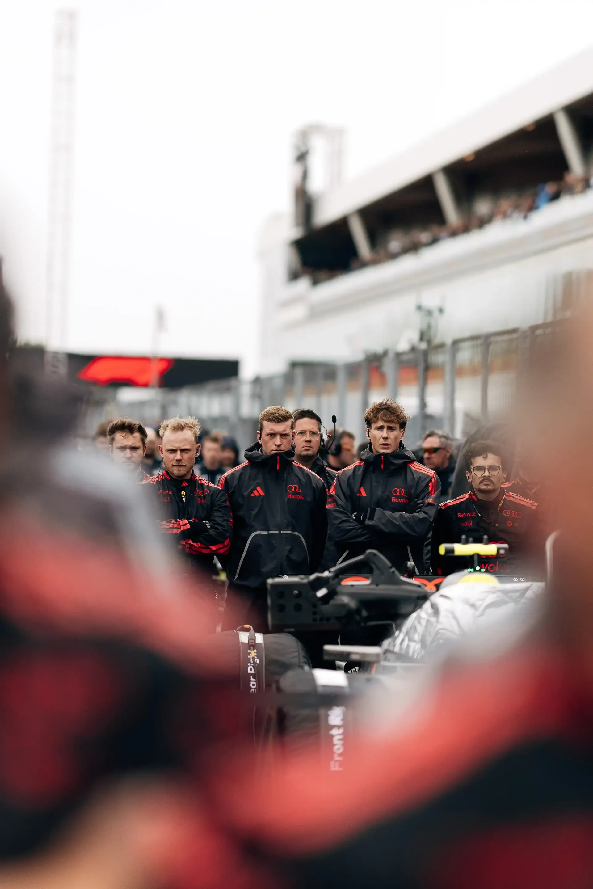 Wide shot of Audi Revolut F1® Team mechanic crew on the track at the Canada Grand Prix 2026