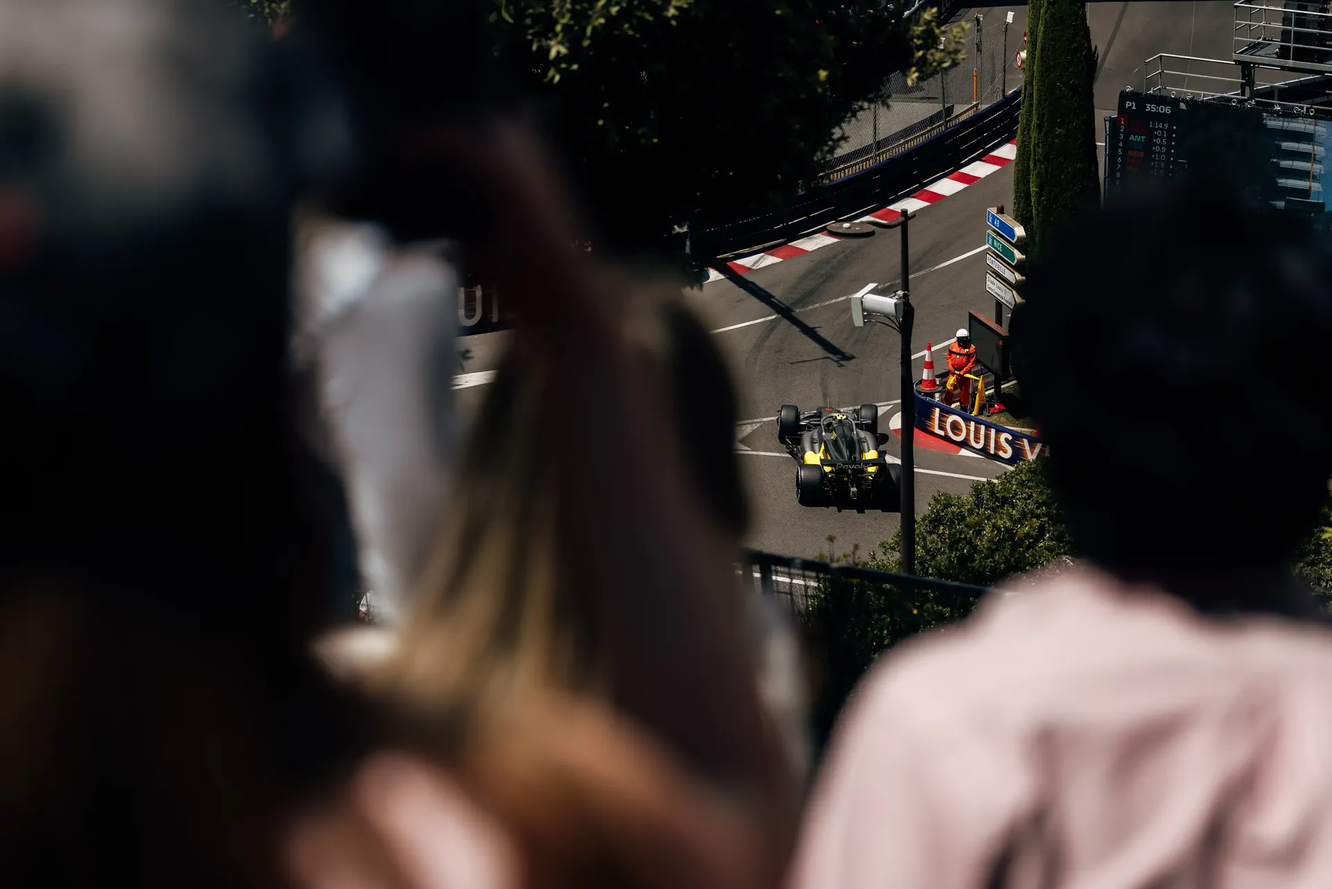 Spectators watch the Monaco street circuit as Audi Revolut F1® Team activity continues during FP1.