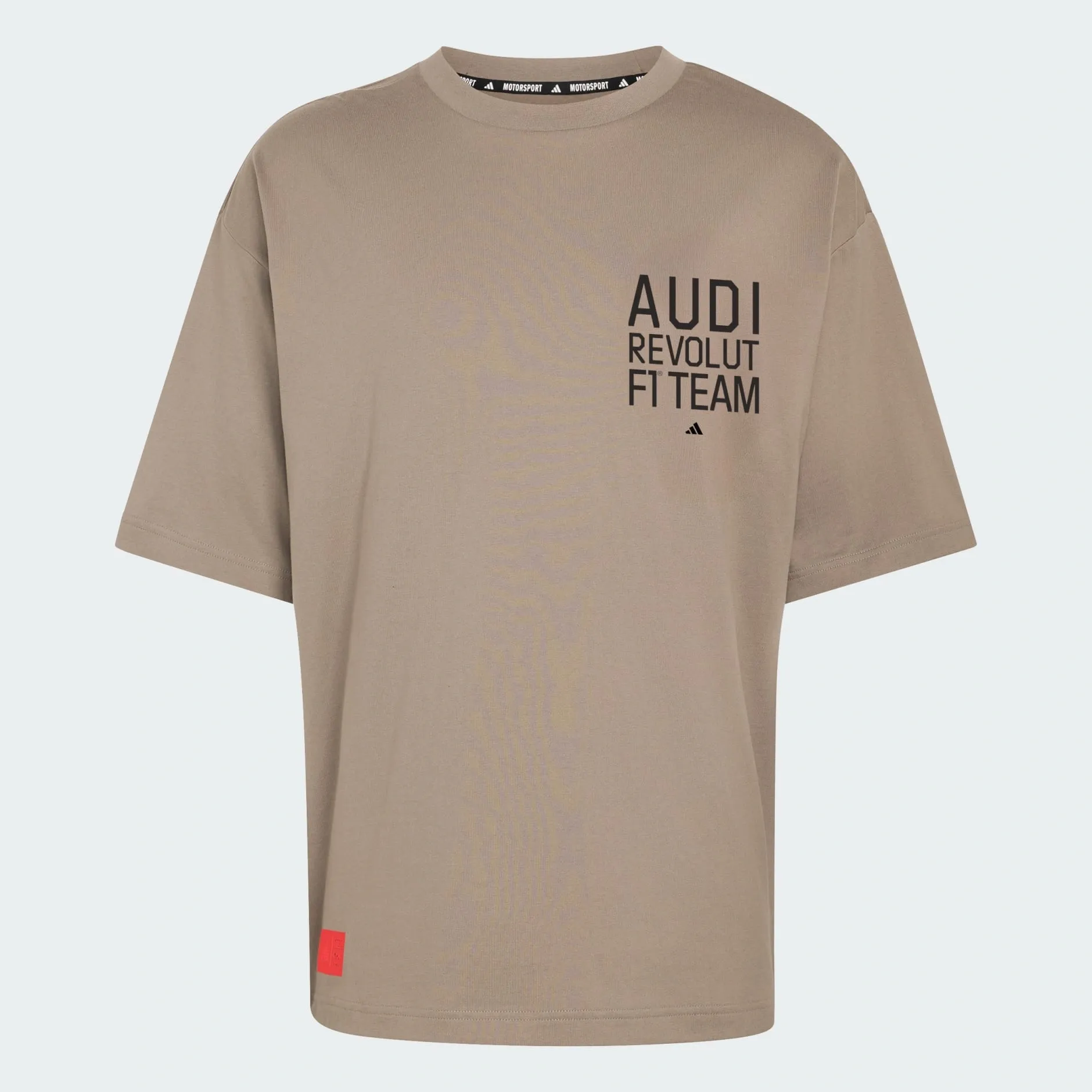Front shot of the first adidas x Audi Revolut F1® Team graphic 2 tee in the Studio