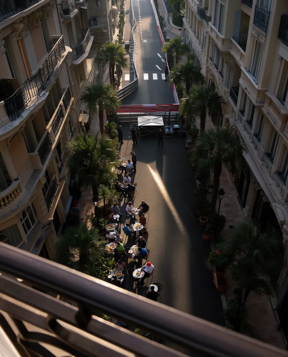 Lush inner courtyard surrounded by balconies and residential architecture.